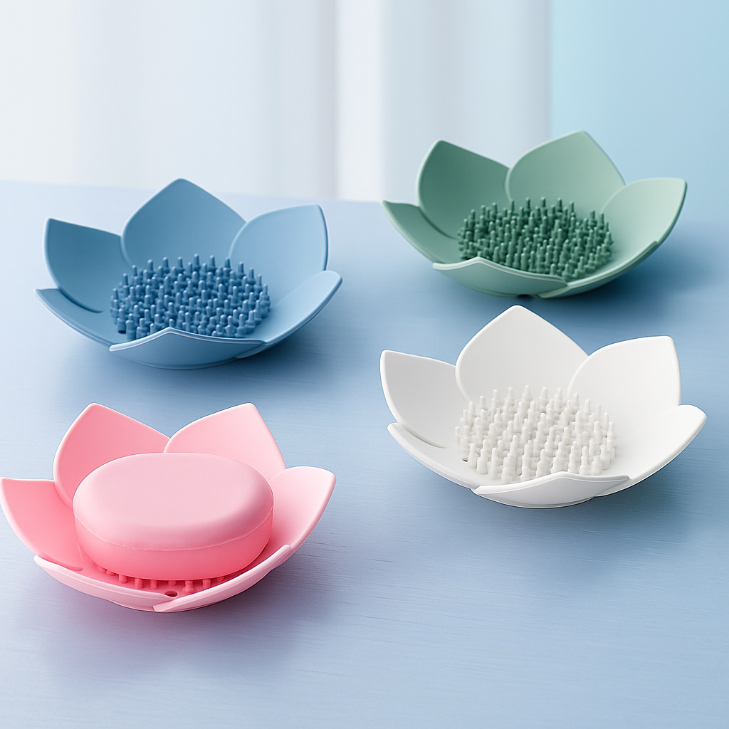 Lotus Flower Draining Soap Dish: lotus-shaped silicone draining soap dish