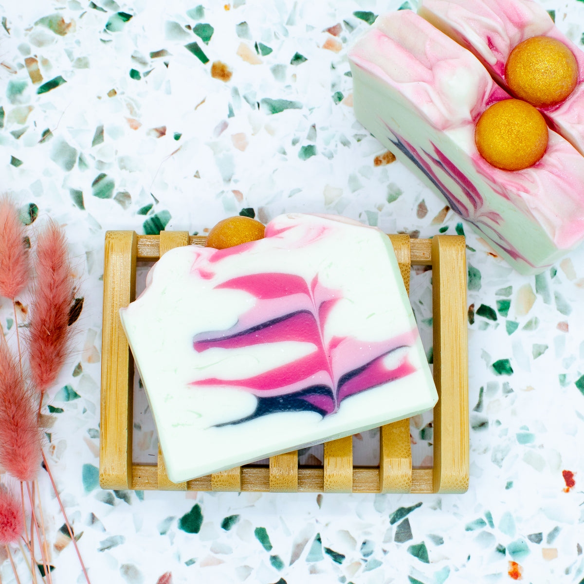 Let's Flamingle Soap: vegan mango butter soap bar scented with peach and cherry blossom