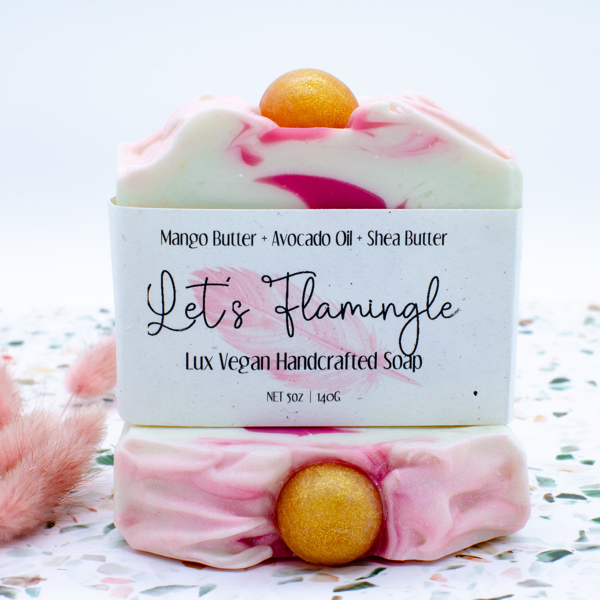 Let's Flamingle Soap: vegan mango butter soap bar scented with peach and cherry blossom (photo 3)