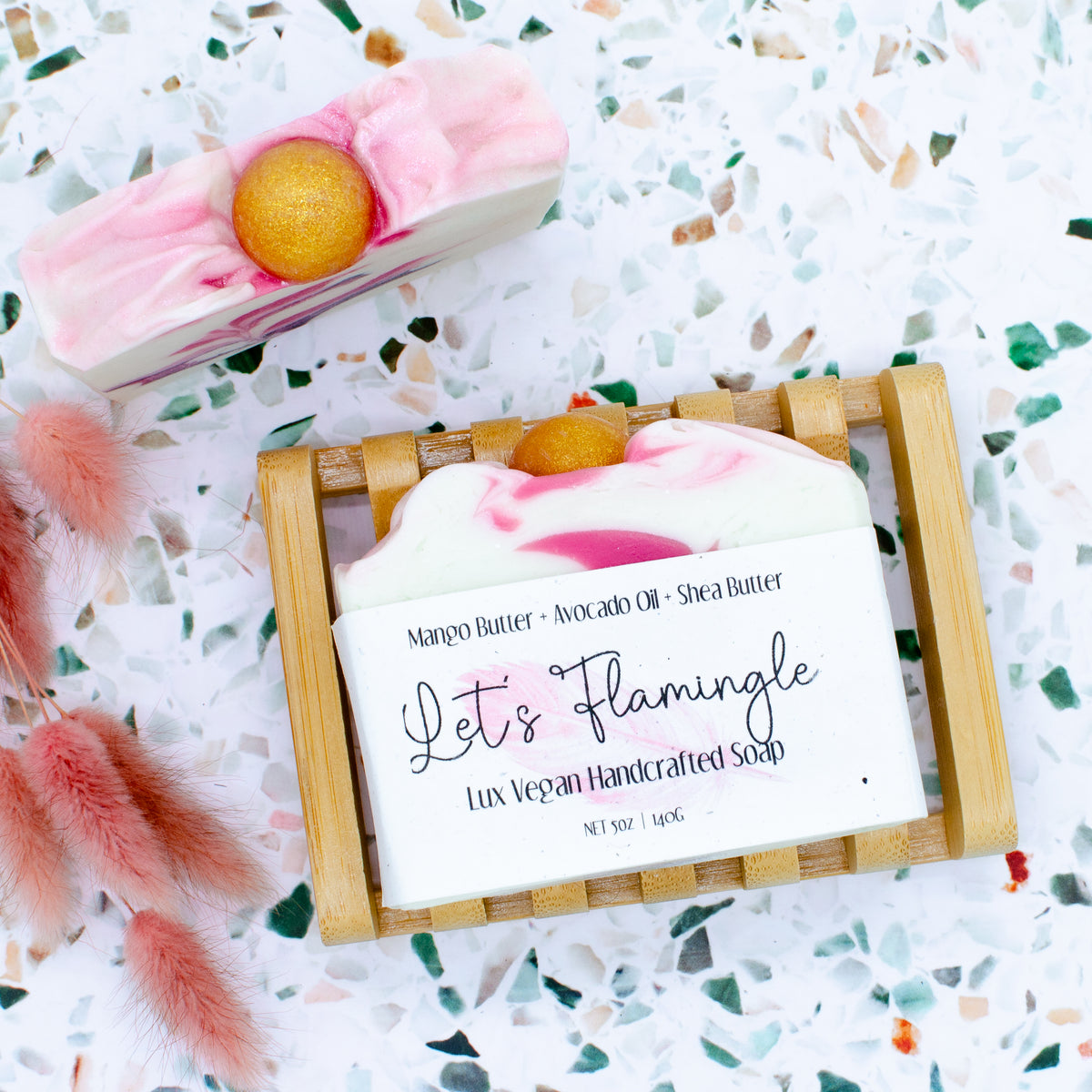 Let's Flamingle Soap: vegan mango butter soap bar scented with peach and cherry blossom (photo 4)