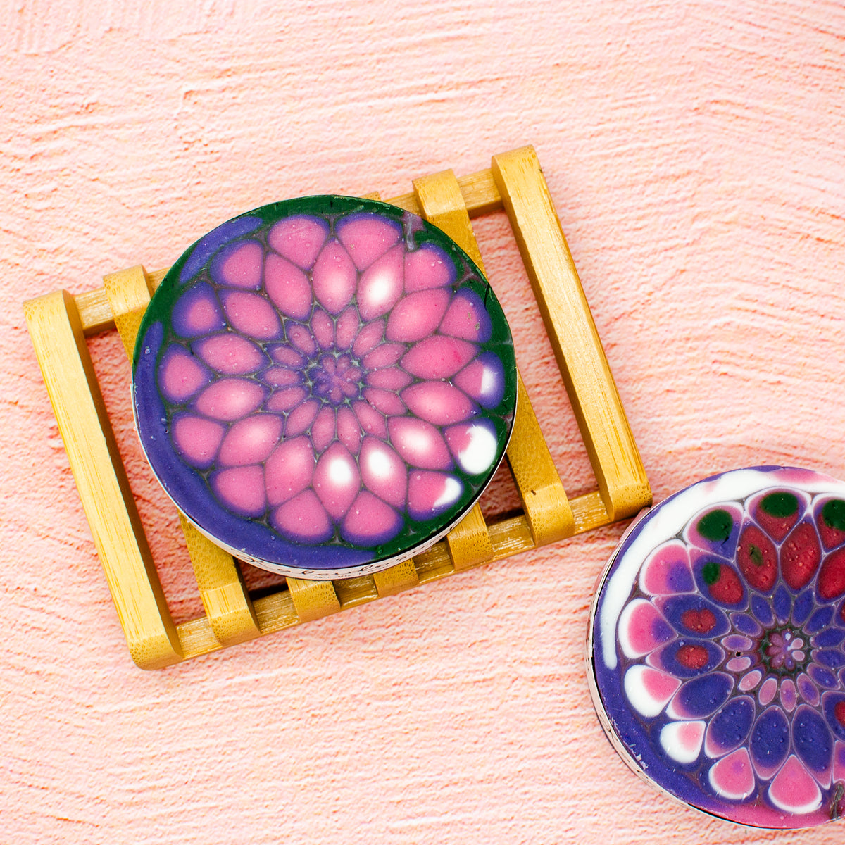 Kaleidosoap No. 36: one-of-a-kind soap in raspberry red, pink, purple, dark green, and white (photo 3)