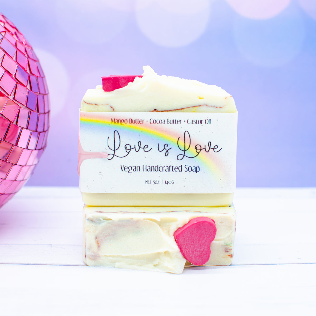Love is Love Soap: colorful pride soap bar scented with pear and prosecco