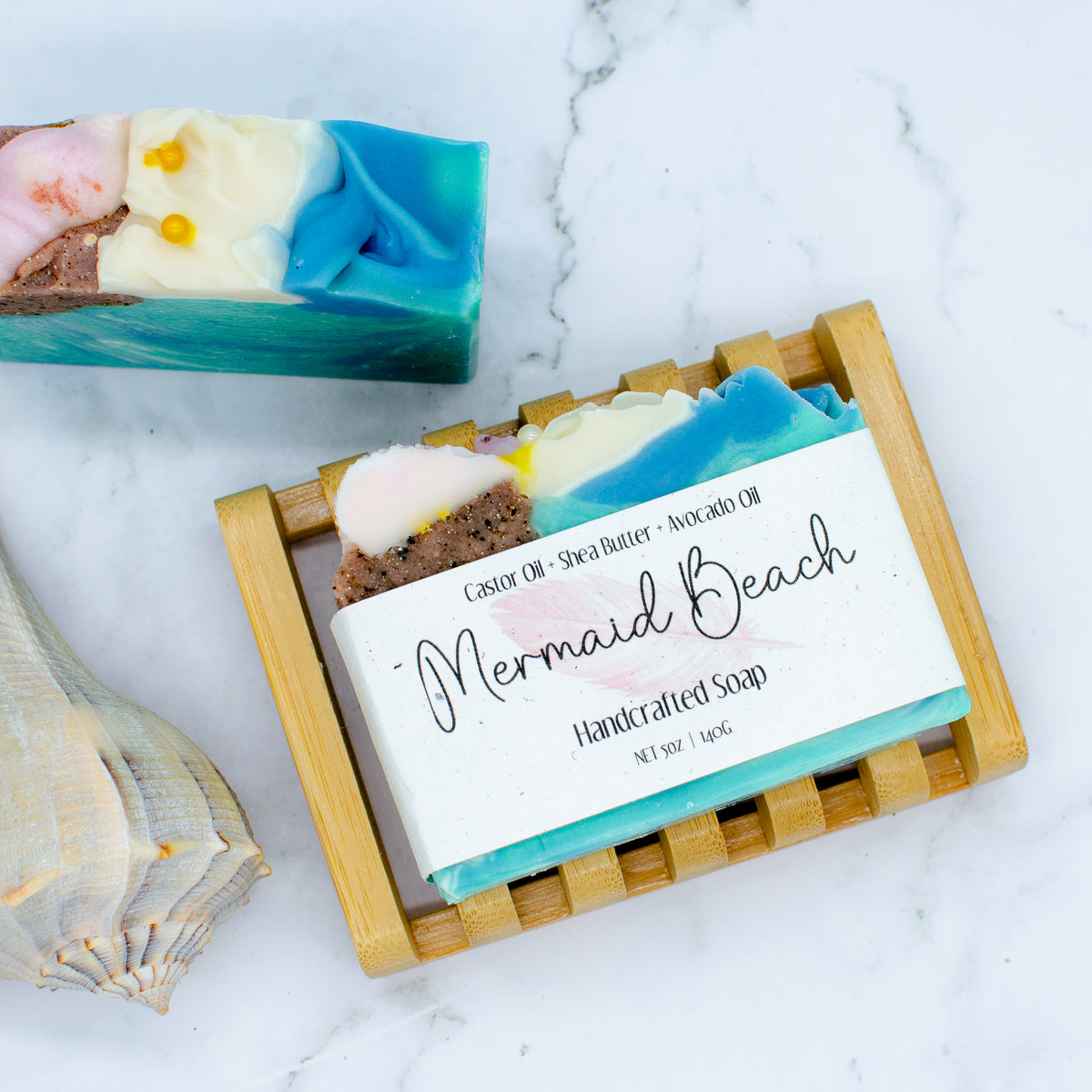 Mermaid Beach Soap: soap bar with sculpted shells, ocean waves, and sandy swirls (photo 4)