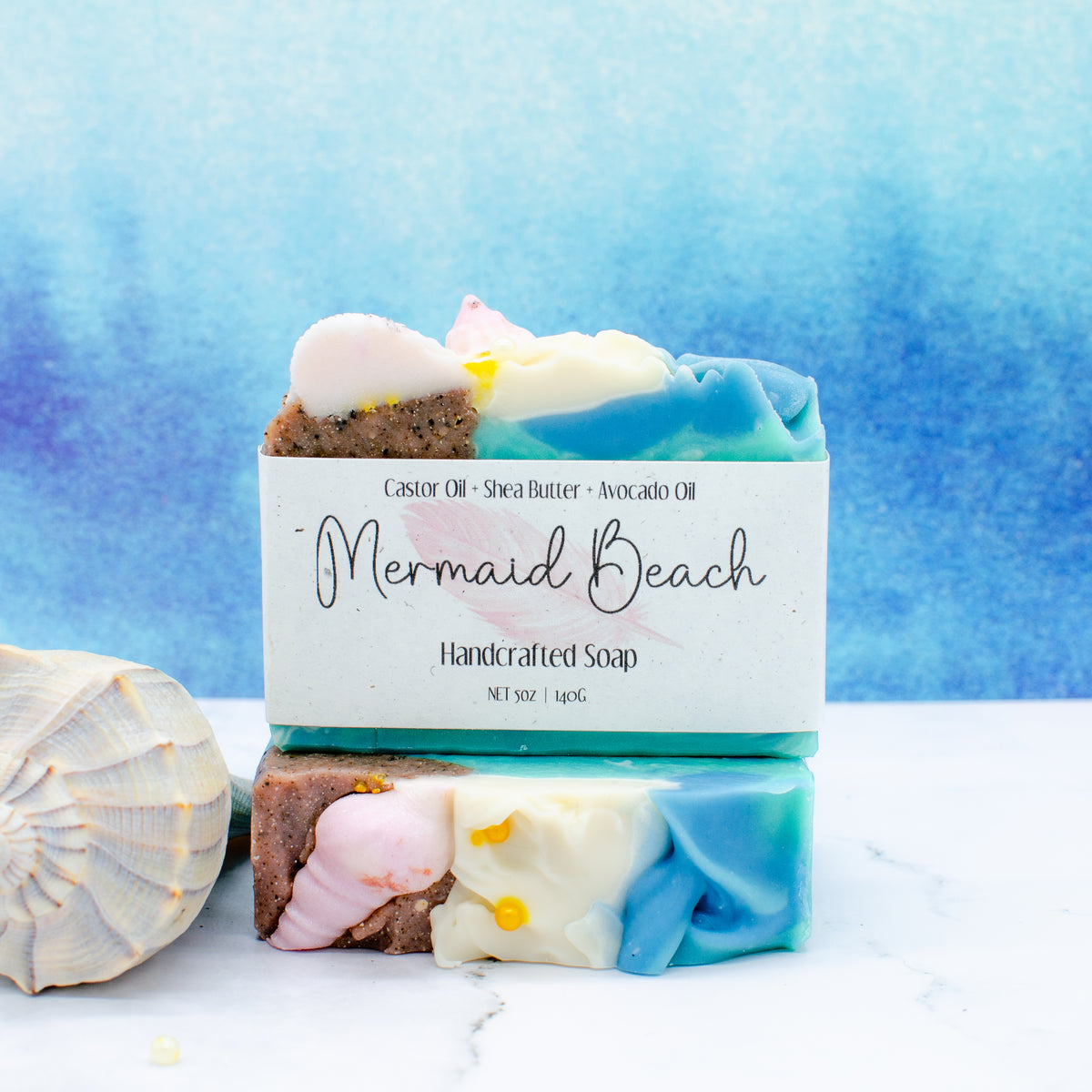 Mermaid Beach Soap: soap bar with sculpted shells, ocean waves, and sandy swirls (photo 2)
