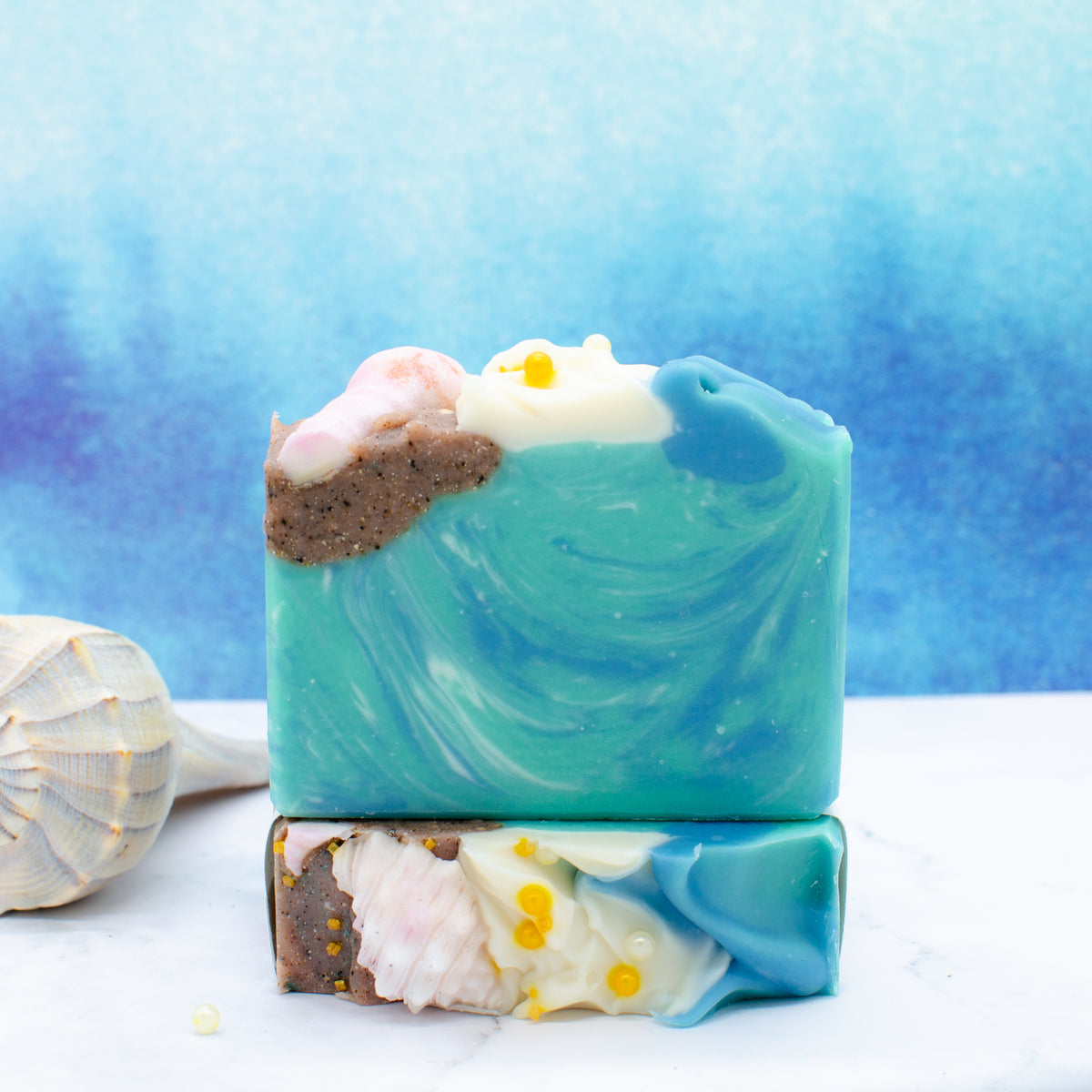 Mermaid Beach Soap: soap bar with sculpted shells, ocean waves, and sandy swirls (photo 3)