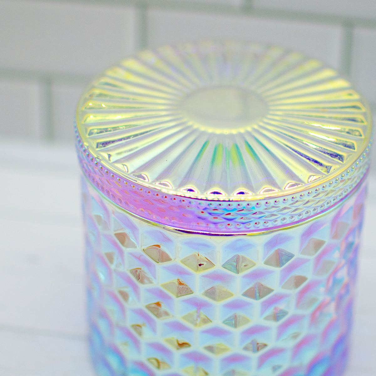PRISM soy candles in iridescent glass jars by Eccentric Flamingo