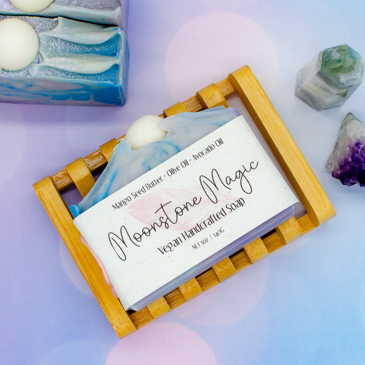Moonstone Magic Soap: soap bar with soft blue and purple swirls (photo 4)