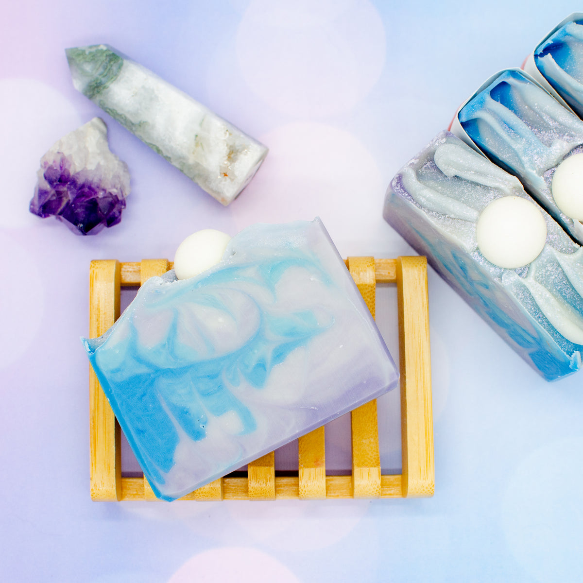 Moonstone Magic Soap: soap bar with soft blue and purple swirls