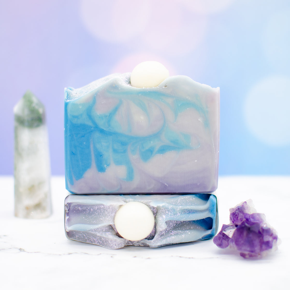 Moonstone Magic Soap: soap bar with soft blue and purple swirls (photo 3)
