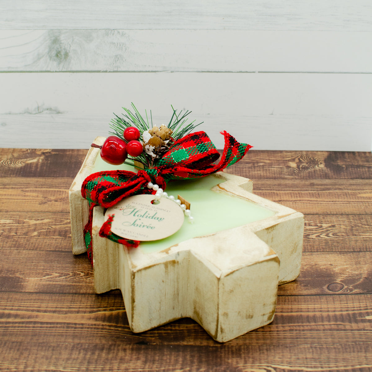Holiday Soiree Dough Bowl Candle: hand-poured soy candle in a carved wooden dough bowl (photo 2)