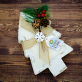 Frosty Cabin Dough Bowl Candle: hand-poured soy candle in a carved wooden dough bowl