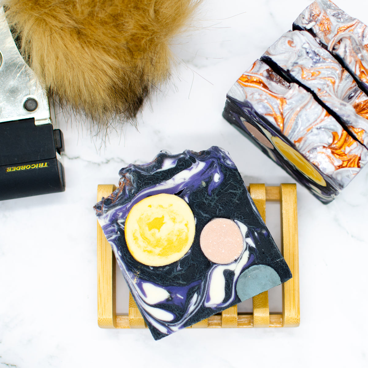 Final Frontier Soap: vegan soap bar with galaxy-like planetary swirls