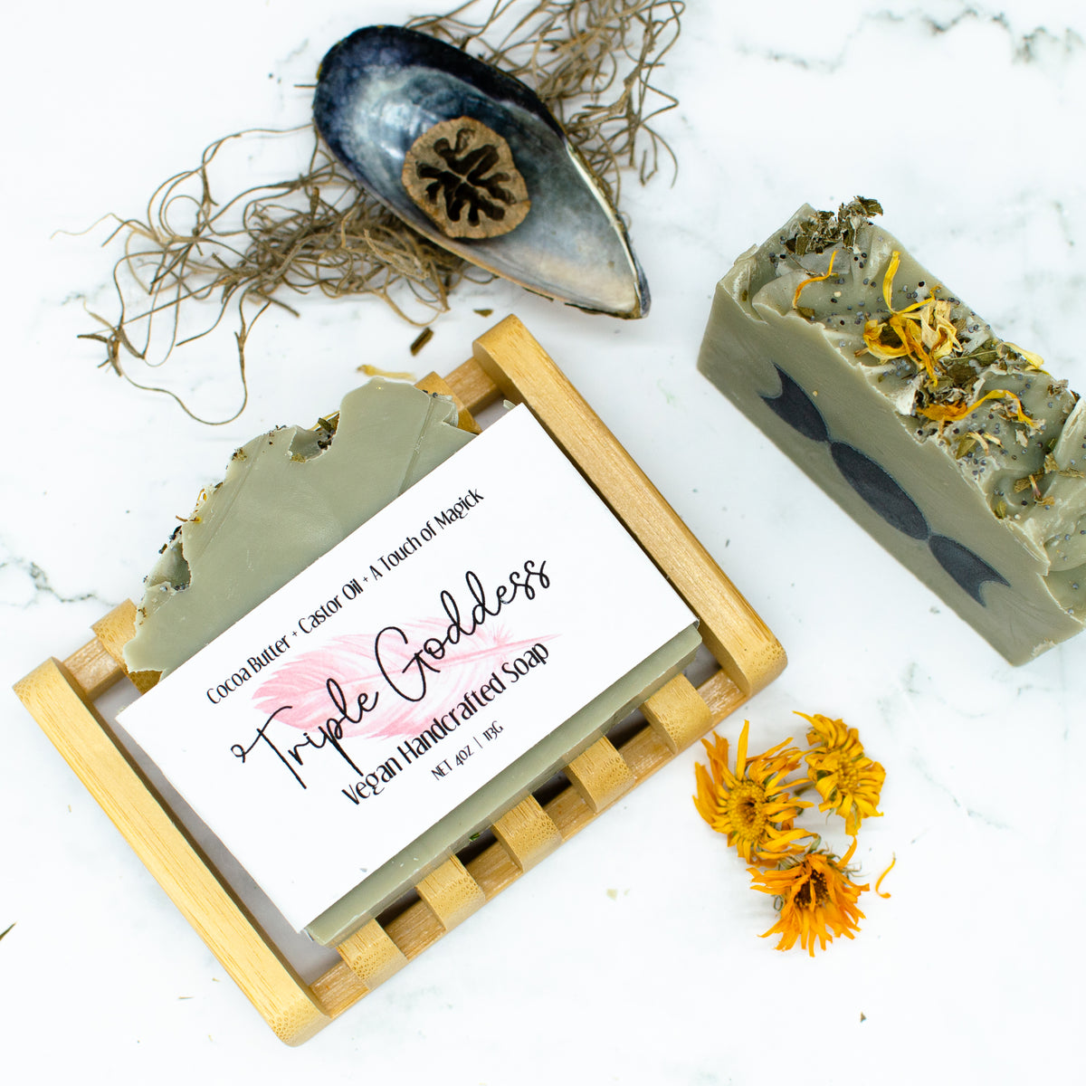 Triple Goddess Soap: sea clay soap bar with poppy seeds and calendula (photo 4)