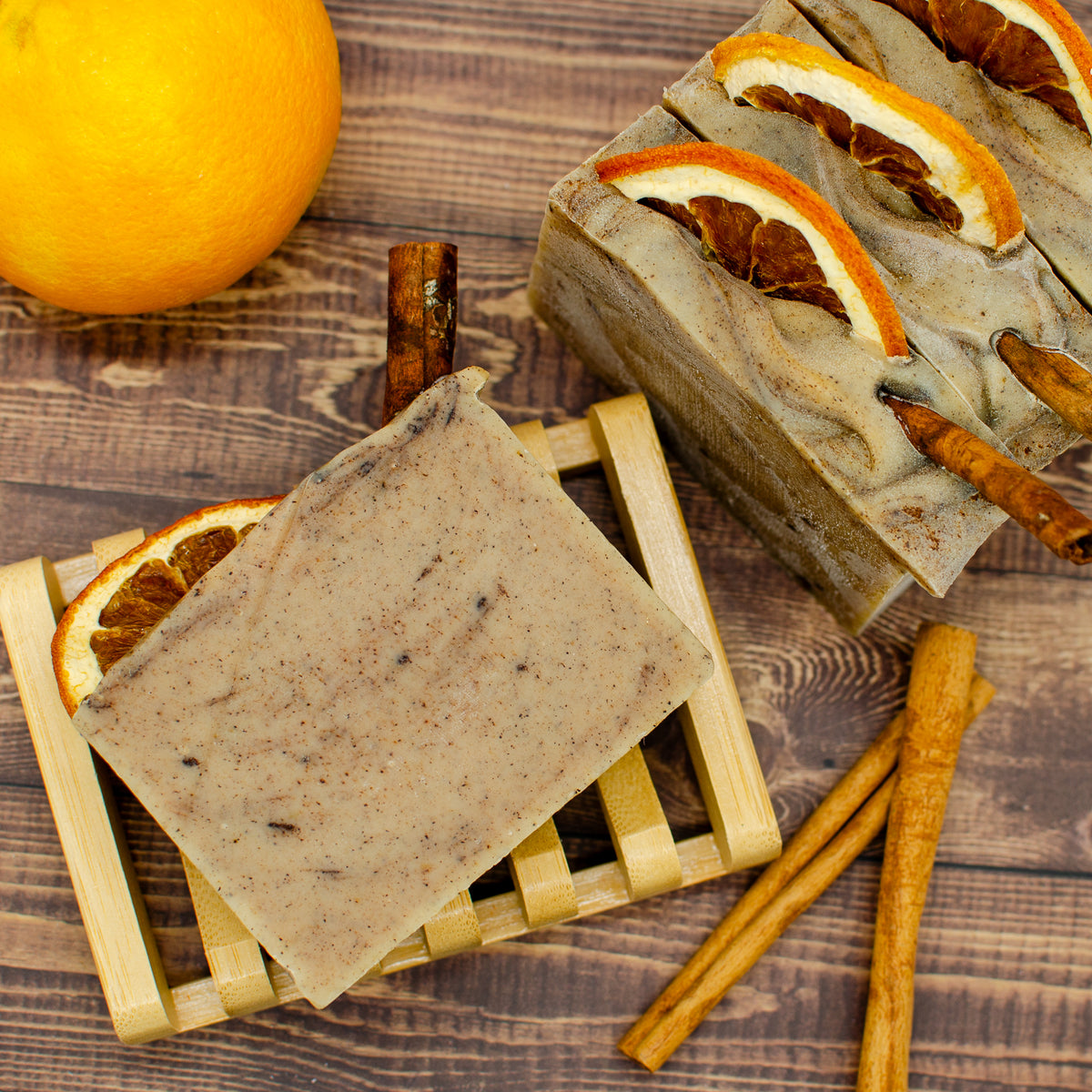 Simmer Pot Goat's Milk Soap: goat's milk soap bar scented with cinnamon and sweet orange