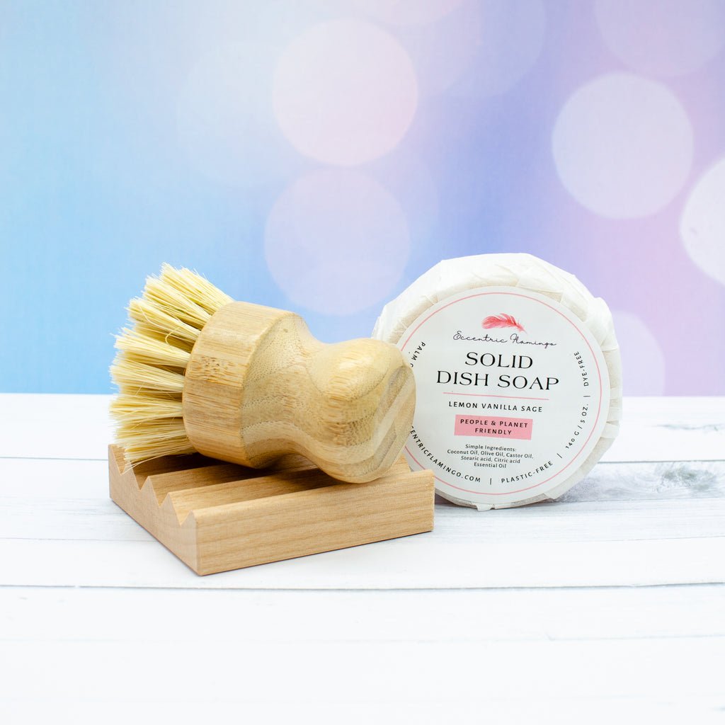 Dish Soap and Scrub Brush Set: solid dish soap bar with a bamboo scrub brush (photo 2)