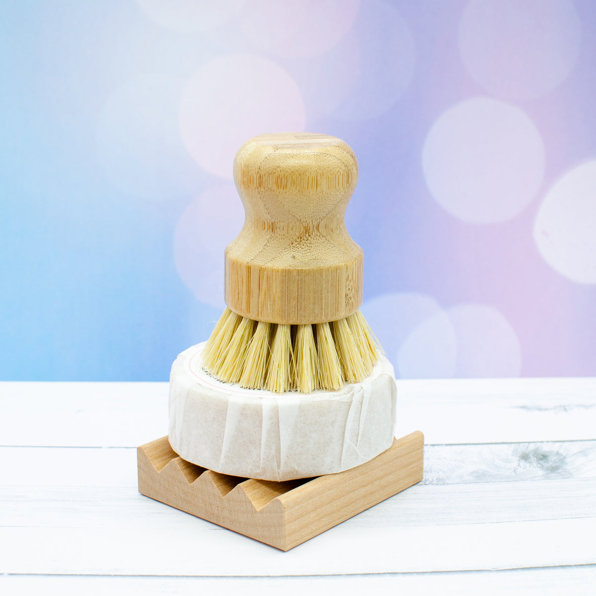 Dish Soap and Scrub Brush Set: solid dish soap bar with a bamboo scrub brush (photo 3)