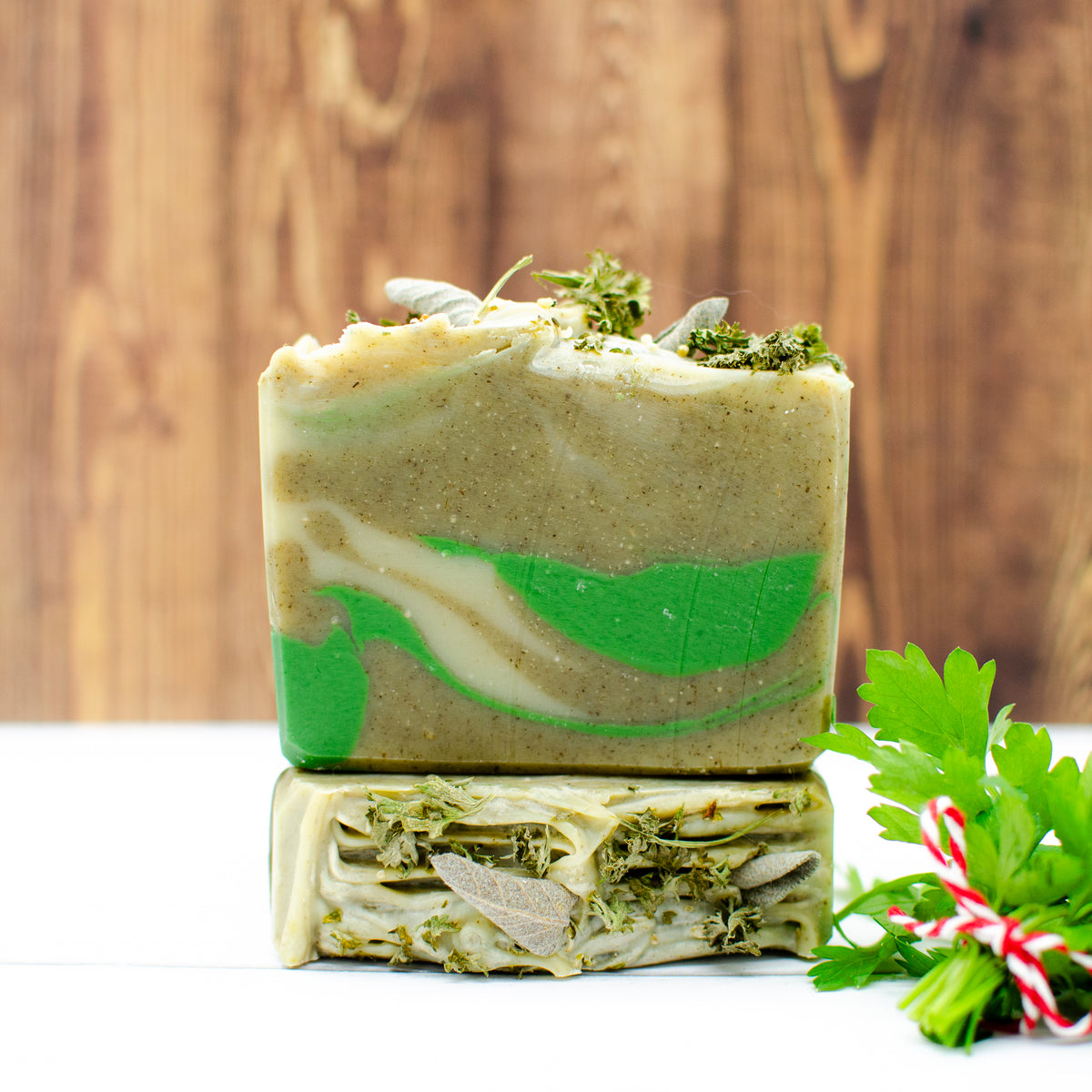Herb Garden Soap: herbal soap bar topped with dried parsley, sage, and hemp seeds (photo 2)