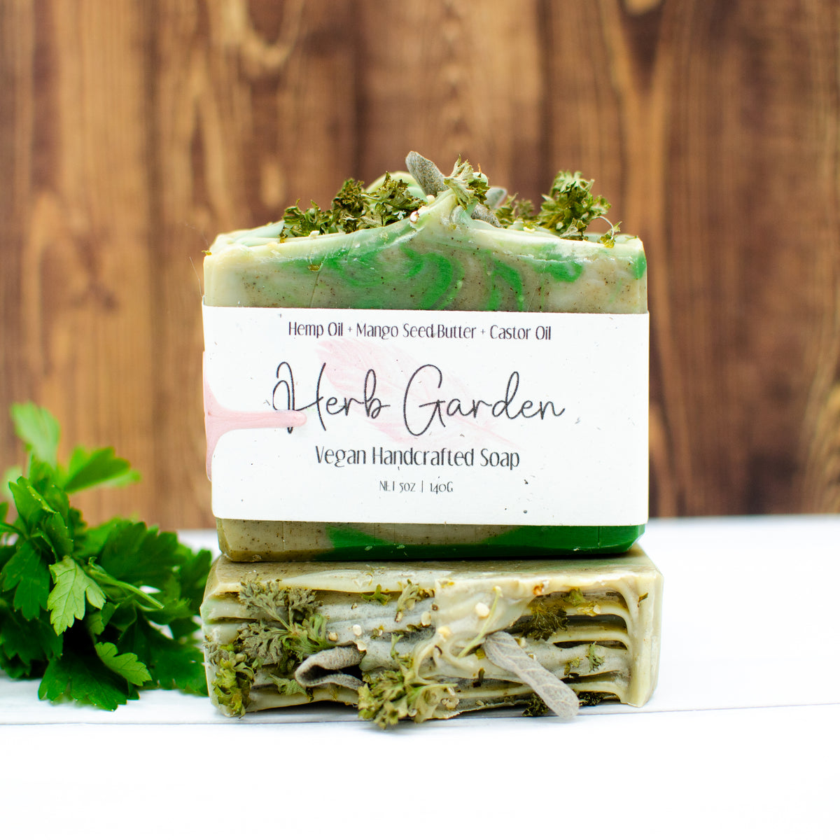 Herb Garden Soap: herbal soap bar topped with dried parsley, sage, and hemp seeds (photo 3)