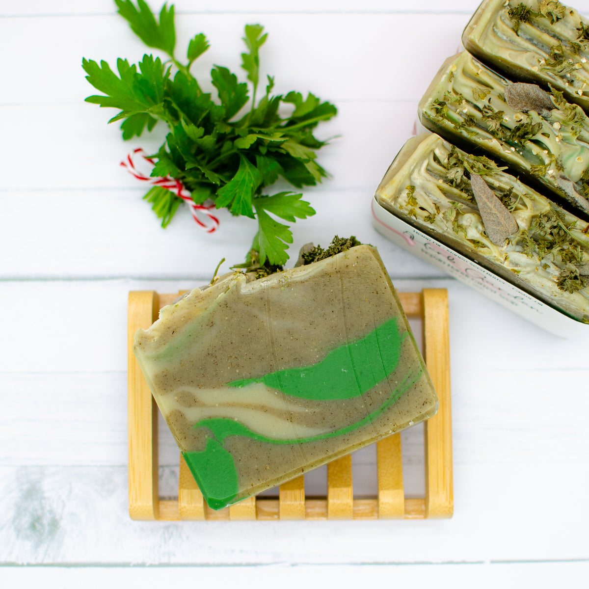 Herb Garden Soap: herbal soap bar topped with dried parsley, sage, and hemp seeds (photo 4)