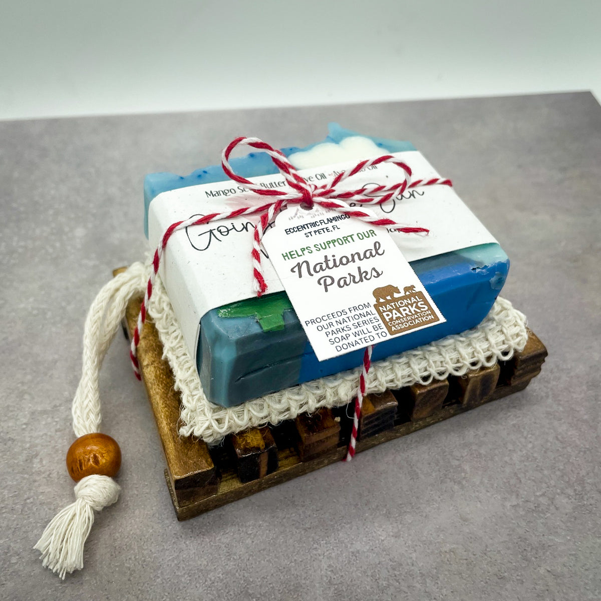 National Park Soap Gift Set: Going to the Sun soap with a bamboo soap dish and sisal soap saver