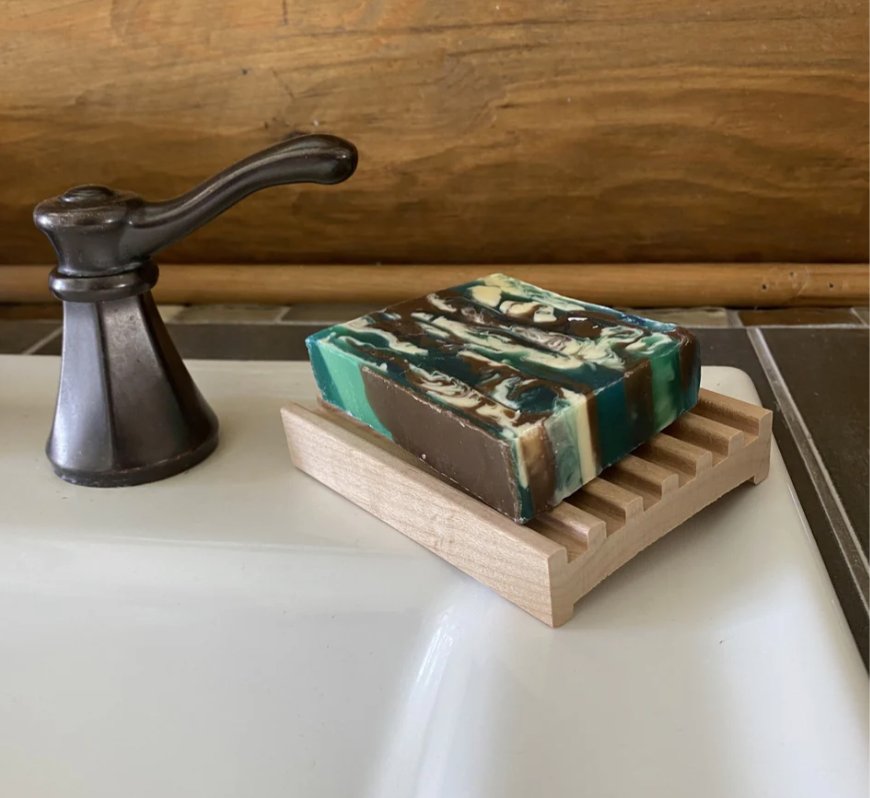 4-inch Alder Soap Dish: alder wood soap dish with drainage channels