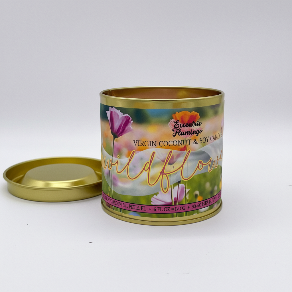 PAINT CAN Candle - Wildflower: chamomile, freesia, and rose soy candle in a gold paint can (photo 2)