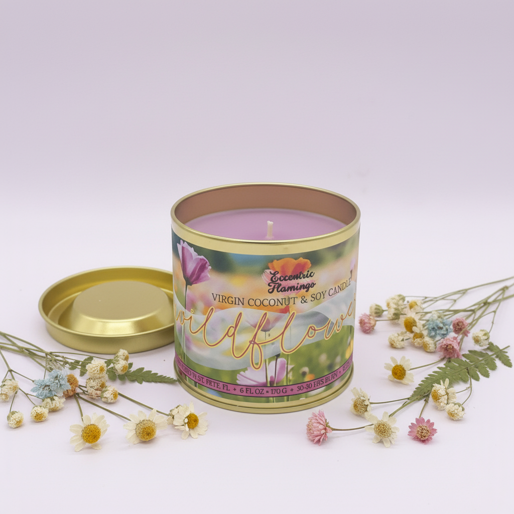 PAINT CAN Candle - Wildflower: chamomile, freesia, and rose soy candle in a gold paint can